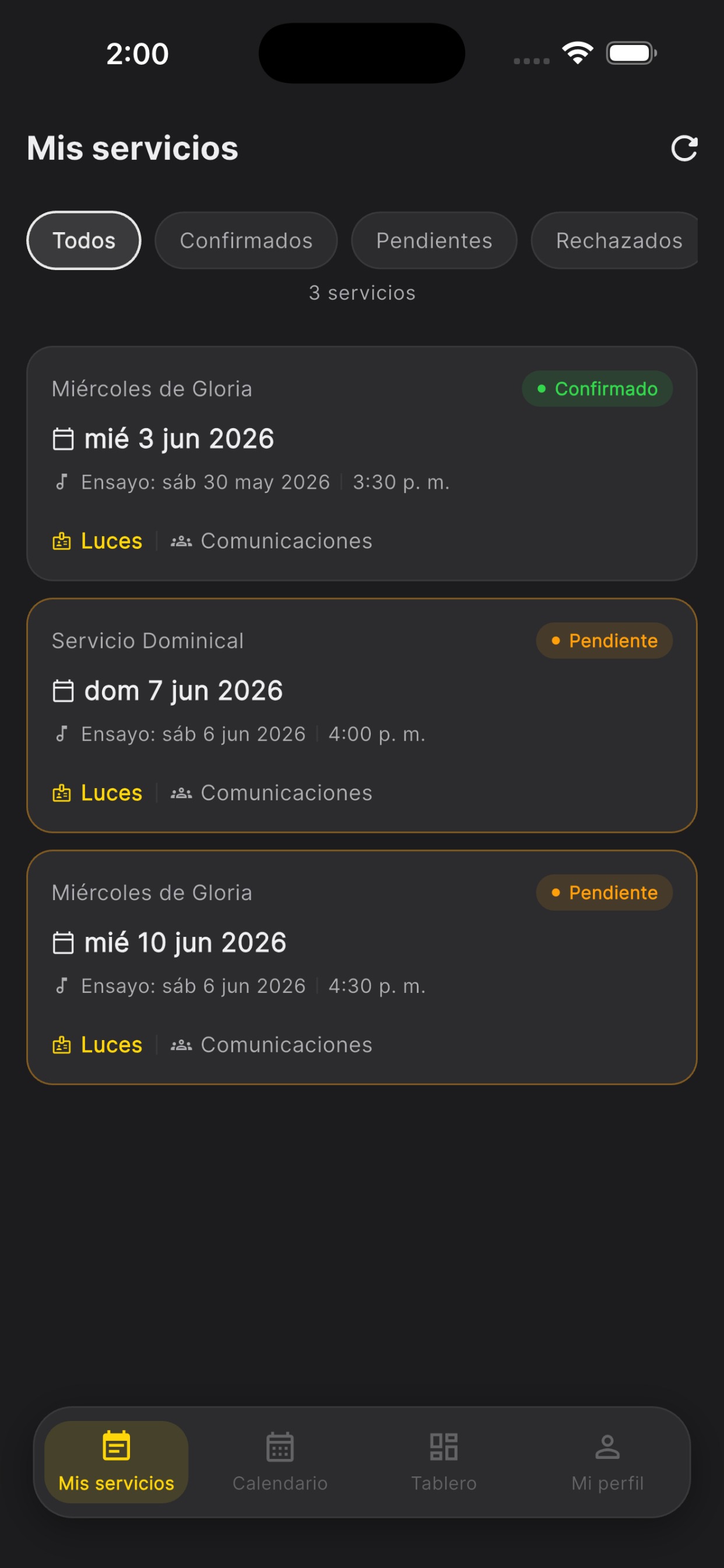 Members Calendar – App móvil